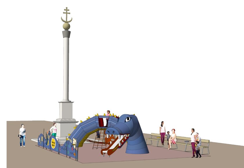 Entwurf des Drachenspielplatzes auf dem Alten Platz. Grafik: DI Bednar