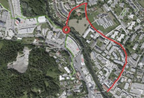 Umleitung des Radweges bei der Mantschehofbrücke durch Feschnig. 